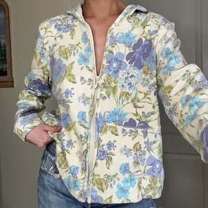 White Stag Floral Waffle Knit Zip-Up Hoodie Jacket Size XL Shabby Chic